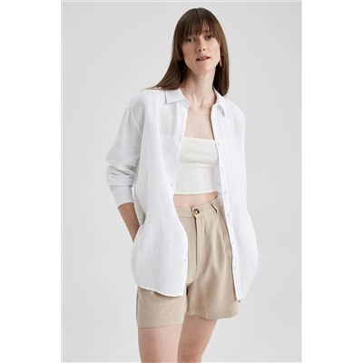 Defacto Oversize Fit %100 Keten Uzun Kollu Gömlek Z6638AZ23SP