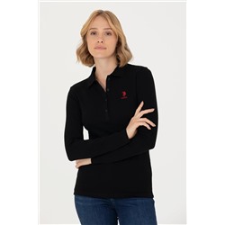 Kadın Siyah Basic Polo Yaka Sweatshirt