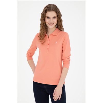 Kadın Somon Basic Polo Yaka Sweatshirt