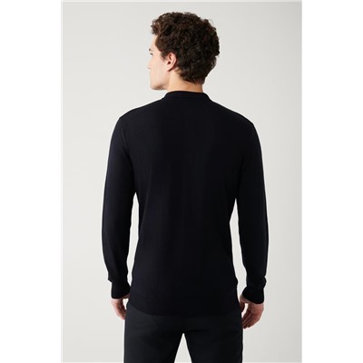 Lacivert 3 Düğmeli Polo Yaka Regular Fit Standart Kesim Triko Kazak
