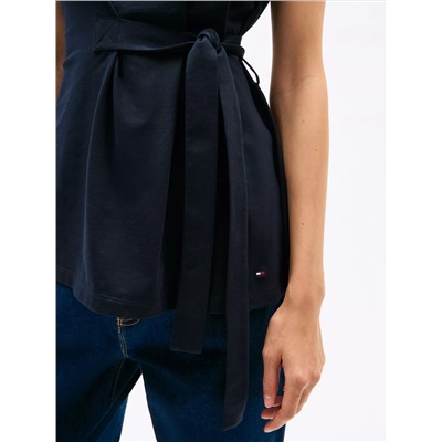 Stretch-Cotton Wrap Top