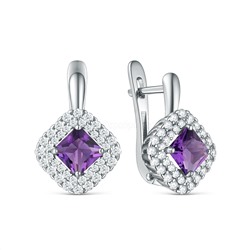 Серьги из серебра с аметистом и фианитами родированные С50083р401