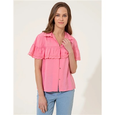 Fuşya Crop Top Kısa Kollu Gömlek