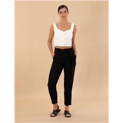 Siyah Carrot Fit Keten Pantolon
