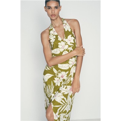 LINEN BLEND FLORAL PRINT DRESS