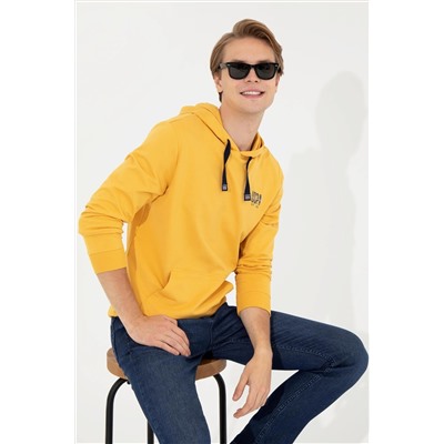 Erkek Safran Kapüşonlu Basic Sweatshirt