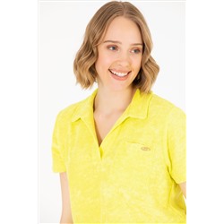 Kadın Neon Sarı Crop Polo Yaka Tişört