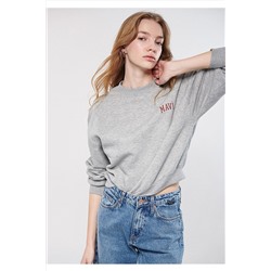 Mavi Logo Baskılı Gri Crop Sweatshirt 1611601-33396
