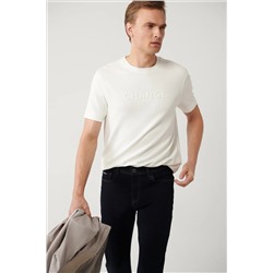 Avva, Erkek Beyaz Soft Touch Bisiklet Yaka Baskılı T-shirt A41y1333