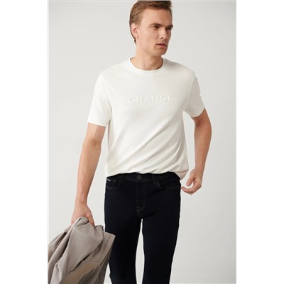 Avva, Erkek Beyaz Soft Touch Bisiklet Yaka Baskılı T-shirt A41y1333