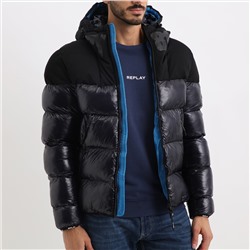 Anorak - tejido en contraste - logo - efecto brillante - azul marino