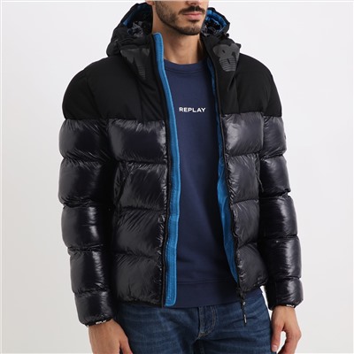 Anorak - tejido en contraste - logo - efecto brillante - azul marino