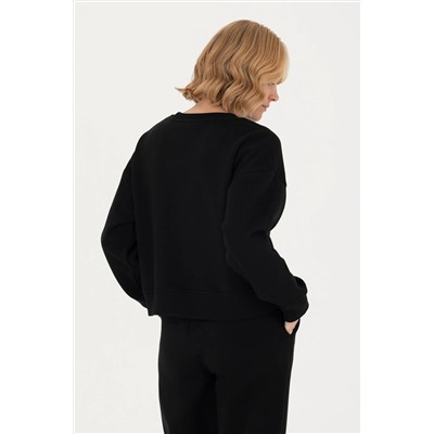 Kadın Siyah Bisiklet Yaka Sweatshirt