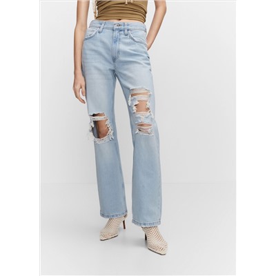 Jeans rectos rotos decorativos