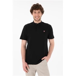 Erkek Regular Fit Hakim Yaka Siyah Basic Tişört
