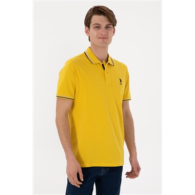 Erkek Regular Fit Polo Yaka Sarı Basic Tişört