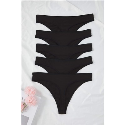 Siyah 5'li Paket Pamuklu Normal Bel Tanga Büyük Beden Külot TBBSS25CM00012