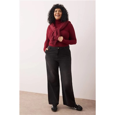 Antrasit Yüksek Bel Geniş Paça Büyük Beden Wide Leg Jeans TBBSS24CJ00048