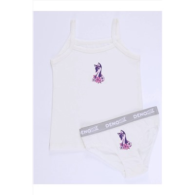 Denokids Ceylan Kız Çocuk Ekru Atlet Külot Takım CFF-22K1-069