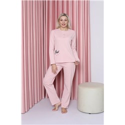 AHENGİM Woman Kadın Pijama Takımı Genç Interlok Puantiye Desenli Pamuklu Mevsimlik W20452252 1-2-10001193