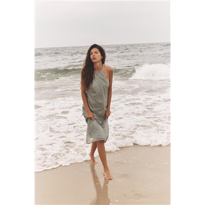 SHINY HALTER MIDI DRESS