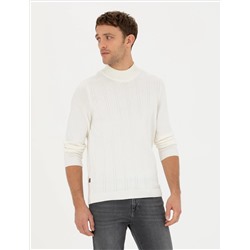 Ekru Slim Fit Yarım Balıkçı Yaka Triko Kazak