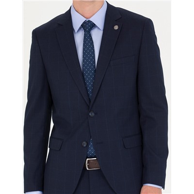 Ekose Lacivert Ekstra Slim Fit Takım Elbise