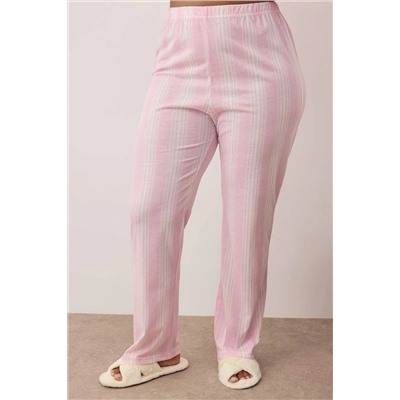 Pembe %100 Pamuklu Çizgili Örme Büyük Beden Pijama Takımı TBBAW26AI00014