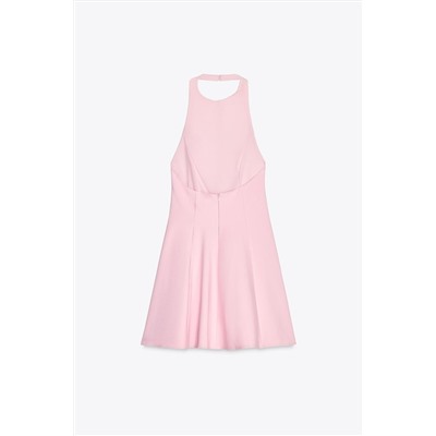 SHORT HALTER GODET DRESS