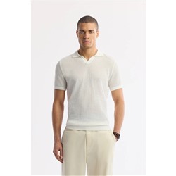 Avva, Erkek Ekru Polo Yaka Düğmesiz Ajurlu Triko T-shirt A51y5160