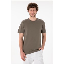 Erkek Regular Fit Bisiklet Yaka Vizon Basic Tişört