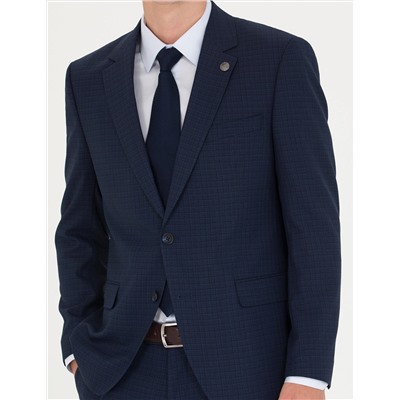 Kareli Lacivert Slim Fit Takım Elbise