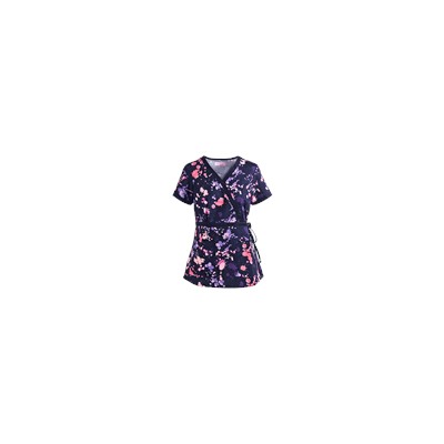 koi Scrubs Denim Splash Mock Wrap Print Top