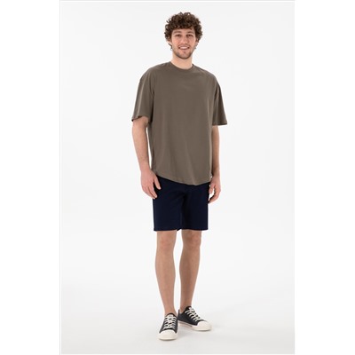 Erkek Long Fit Bisiklet Yaka Vizon Basic Tişört