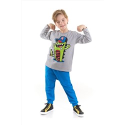 Denokids Nonstop Fun Erkek Çocuk Gri T-shirt Mavi Pantolon Takım CFF-22S1-083
