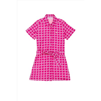Kız Çocuk Pembe Kısa Kol Dokuma Elbise