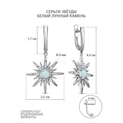 Серьги из серебра с белым лунным камнем и фианитами родированные 925 пробы С-3816рк436