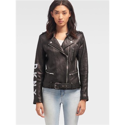 LEATHER LOGO MOTORCYCLE JACKET