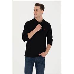 Erkek Siyah Basic Polo Yaka Sweatshirt
