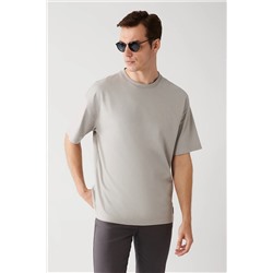 Avva Erkek Gri Oversize Bisiklet Yaka %100 Pamuk T-shirt E001032