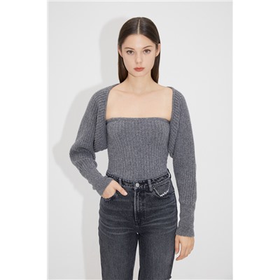Jersey efecto doble prenda de lana y pelo de yak - Gris jaspeado