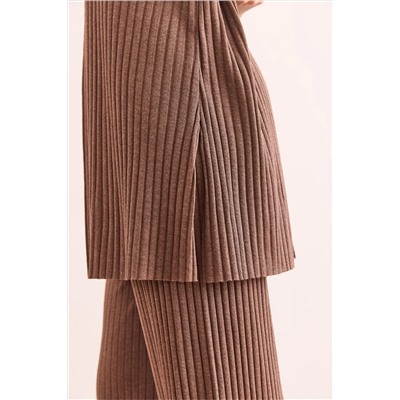 Olalook Kadın Vizon Üst Yırtmaçlı Bluz Alt Palazzo Fitilli Takım TKM-19000180