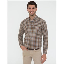 Kahverengi Slim Fit Uzun Kollu Gömlek