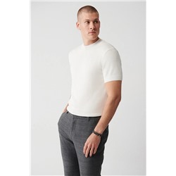 Avva Erkek Ekru Yarım Balıkçı Yaka Kısa Kollu Standart Fit Normal Kesim Triko T-shirt B005025