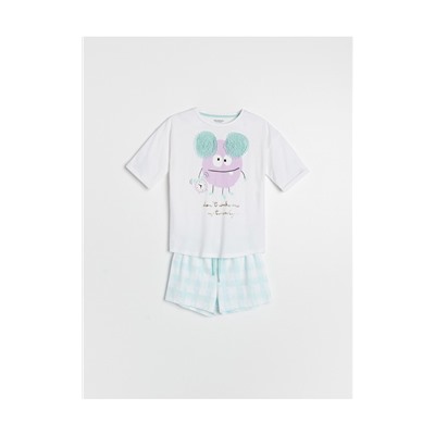 Zweiteiliges Pyjama-Set mit Druck und Applikation
