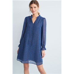 Blaues Schachbrett - Minikleid mit Rüschenausschnitt