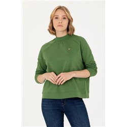 Kadın Yeşil Bisiklet Yaka Sweatshirt