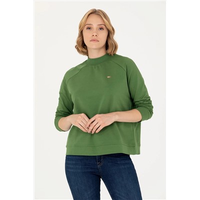 Kadın Yeşil Bisiklet Yaka Sweatshirt