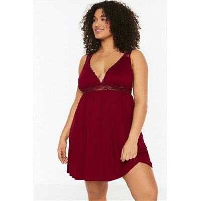 Trendyol Curve Bordo Örme Dantelli Gecelik TBBSS22GC0050