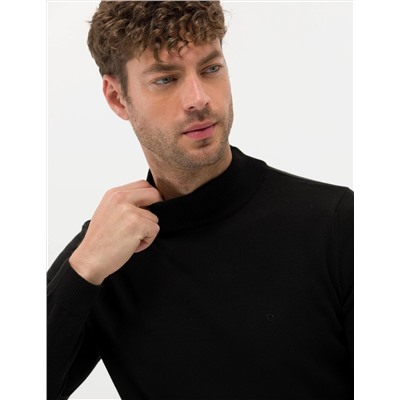 Siyah Slim Fit Yarım Balıkçı Basic Triko Kazak